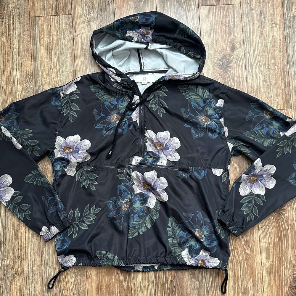 Thread and Supply Floral Windbreaker Top with Hood